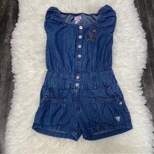 GUESS DENIM ROMPER SHORT SLEEVE BUTTON UP PUFF SHORT SLEEVES CASUAL SUMMER Y2K
